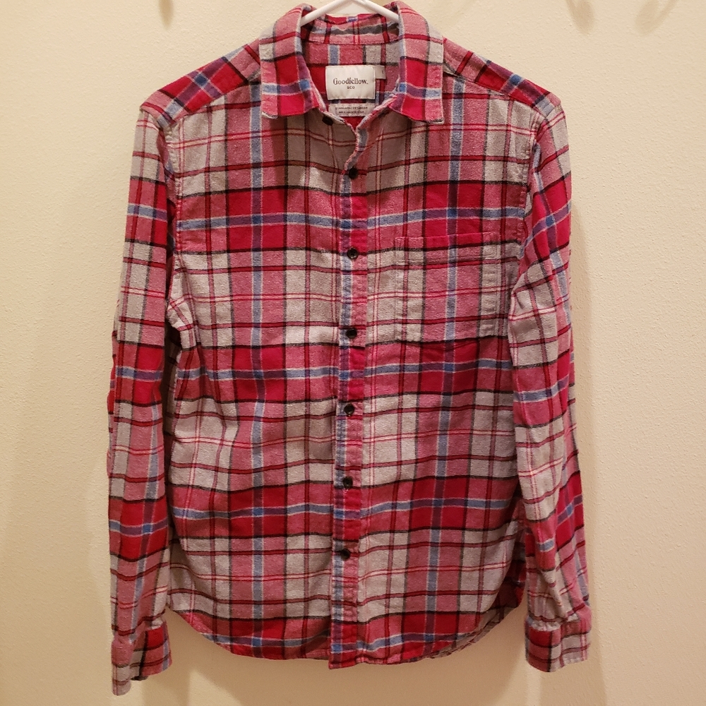 lightweight long sleeve button up flannel shirt size Small Cabincore
